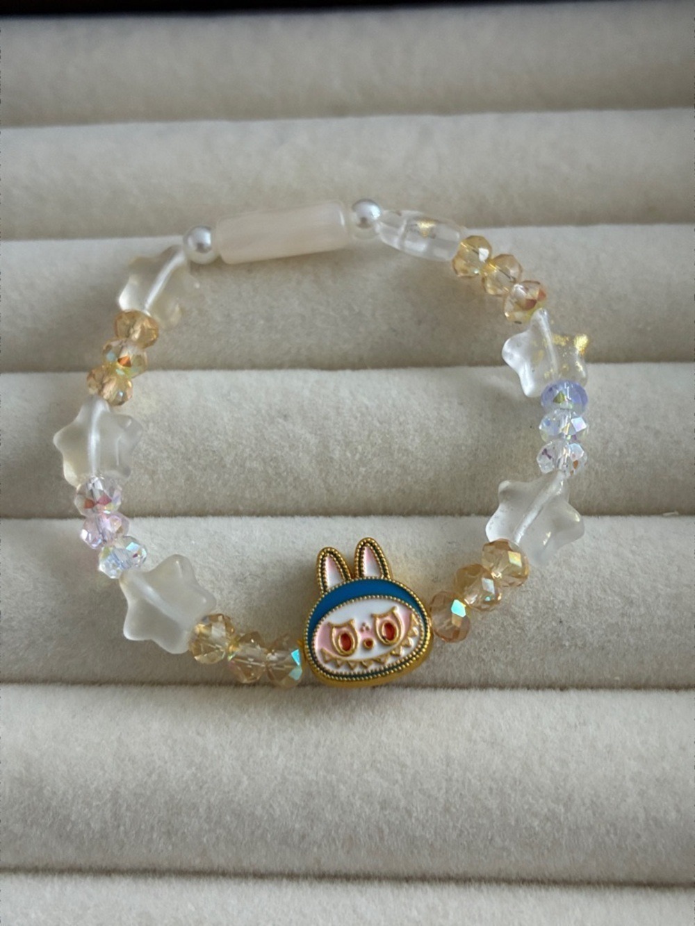 Cute Labubu Elastic Beaded Bracelet with Star Acrylic Beads